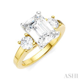 1/2 Ctw Tri-Mount Emerald Shape Center Round Cut Diamond Semi-Mount Engagement Ring in 14K Yellow and White Gold