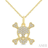 1/6 Ctw Petite Skull Single Cut Diamond Fashion Pendant With Chain in 10K Yellow Gold