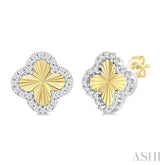 1/5 Ctw Fluted Texture 4-Leaf Clover Round Cut Diamond Pirouette Fashion Stud Earrings in 10K Yellow and White Gold