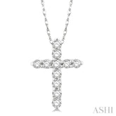 1/10 Ctw Round Cut Diamond Cross Pendant in 10K White Gold with Chain