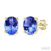 4X3 MM Oval Shape Tanzanite Precious Stud Earrings in 14K Yellow Gold