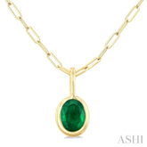 6x4 MM Bezel Set Oval Cut Emerald Precious Fashion Pendant With Paperclip Chain in 10K Yellow Gold