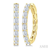 1 7/8 Ctw North-South Emerald Cut Diamond Fashion Hoop Earrings in 14K Yellow Gold