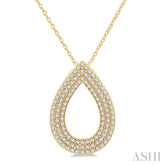 1/3 Ctw Pear Shape Triple Row Round Cut Diamond Fashion Pendant With Chain in 10K Yellow Gold