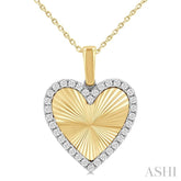 1/4 Ctw Fluted Texture Heart Round Cut Diamond Fashion Pendant With Chain in 14K Yellow and White Gold
