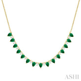 4x3 MM Pear Shape Emerald and 1/2 Ctw Round Cut Diamond Precious Tennis Necklace in 14K Yellow Gold