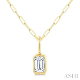 1/5 Ctw Emerald Cut Bezel Set Diamond Fashion Pendant With Paperclip Chain in 10K Yellow Gold