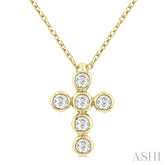 1/6 Ctw Round Cut Diamond 6-Stone Bezel Set Cross Pendant With Chain in 14K Yellow Gold