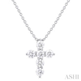 1/3 Ctw Round Cut Diamond Christian Cross 6-Stone Fashion Pendant With Chain in 14K White Gold