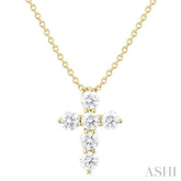 1/3 Ctw Round Cut Diamond Christian Cross 6-Stone Fashion Pendant With Chain in 14K Yellow Gold