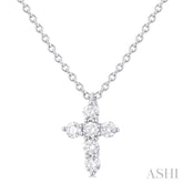 1/6 Ctw Round Cut Diamond Christian Cross 6-Stone Fashion Pendant With Chain in 14K White Gold