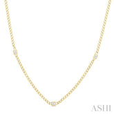 1/2 Ctw Bezel-Set Octagon Shape Round Cut Diamond Curb & Cuban Link Fashion Station Necklace in 14K Yellow Gold