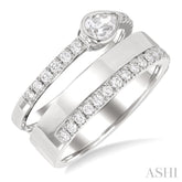 3/4 Ctw Split Twin Row Bezel Set Pear and Round Cut Diamond Fashion Ring in 14K White Gold