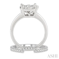 3/8 Ctw Lovebright Round Cut Diamond Wedding Set With 1/4 Ctw Circular Engagement Ring and 1/6 Ctw U-Shape Center Wedding Band in 14K White Gold