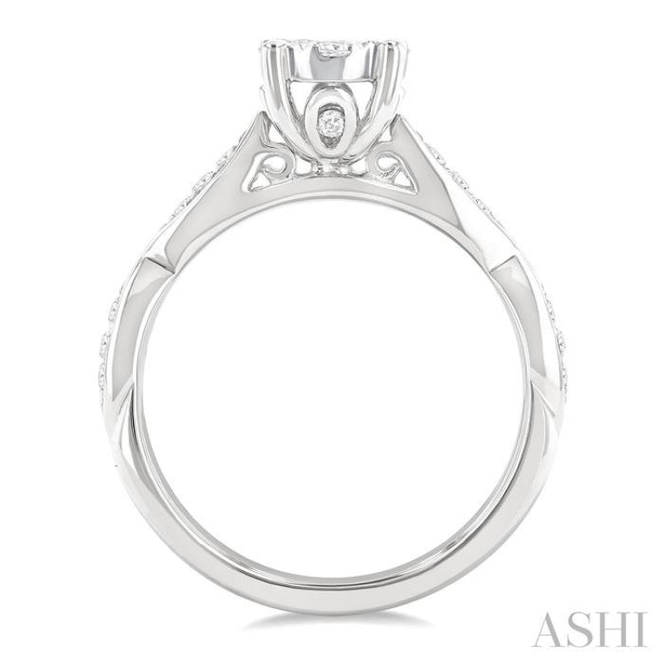1/2 Ctw Round Shape Lovebright Marquise Carved Round Cut Diamond Engagement Ring in 14K White Gold