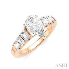 1 Ctw Pear Shape Emerald and Round Cut Diamond Semi-Mount Engagement Ring in 14K Rose and White Gold