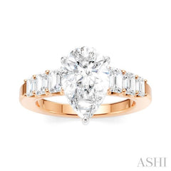 1 Ctw Pear Shape Emerald and Round Cut Diamond Semi-Mount Engagement Ring in 14K Rose and White Gold