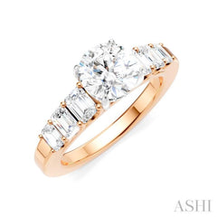 1 Ctw Round Shape Emerald and Round Cut Diamond Semi-Mount Engagement Ring in 14K Rose and White Gold