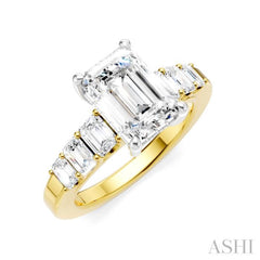 1 Ctw Emerald Shape Emerald and Round Cut Diamond Semi-Mount Engagement Ring in 14K Yellow and White Gold