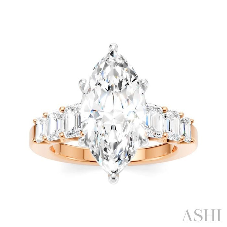 1 1/5 Ctw Marquise Shape Emerald and Round Cut Diamond Semi-Mount Engagement Ring in 14K Rose and White Gold