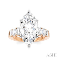 1 1/4 Ctw Marquise Shape Emerald and Round Cut Diamond Semi-Mount Engagement Ring in 14K Rose and White Gold