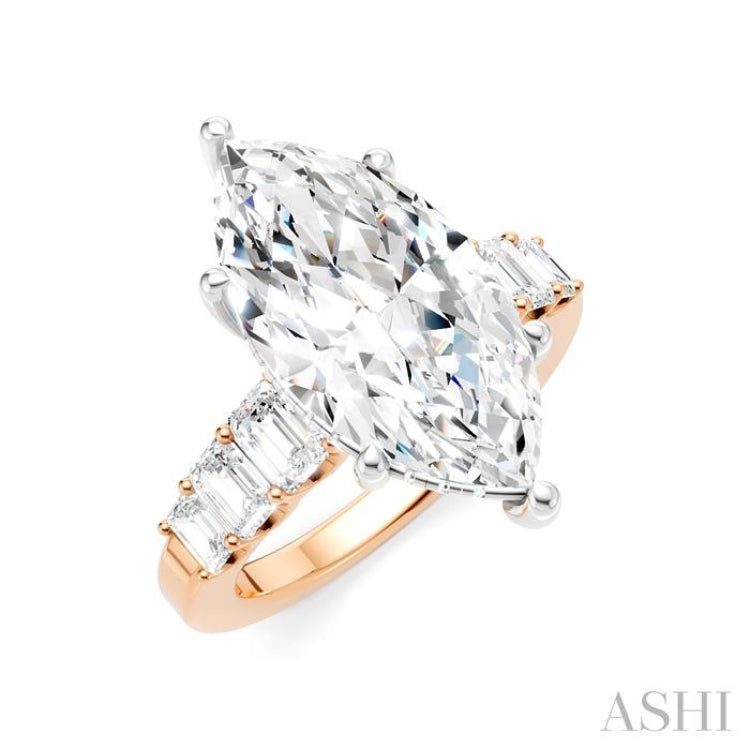 1 1/4 Ctw Marquise Shape Emerald and Round Cut Diamond Semi-Mount Engagement Ring in 14K Rose and White Gold