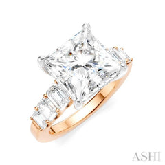 1 1/4 Ctw Princess Shape Emerald and Round Cut Diamond Semi-Mount Engagement Ring in 14K Rose and White Gold