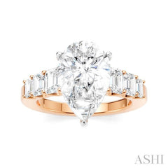 1 1/4 Ctw Pear Shape Emerald and Round Cut Diamond Semi-Mount Engagement Ring in 14K Rose and White Gold