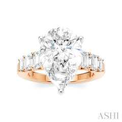 1 1/4 Ctw Pear Shape Emerald and Round Cut Diamond Semi-Mount Engagement Ring in 14K Rose and White Gold