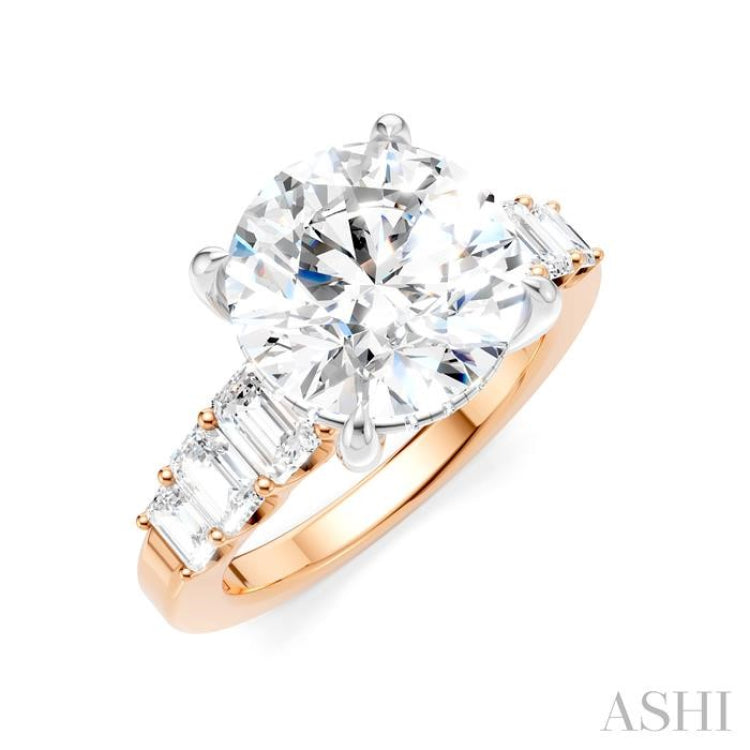 1 1/4 Ctw Round Shape Emerald and Round Cut Diamond Semi-Mount Engagement Ring in 14K Rose and White Gold