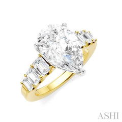 1 1/4 Ctw Pear Shape Emerald and Round Cut Diamond Semi-Mount Engagement Ring in 14K Yellow and White Gold