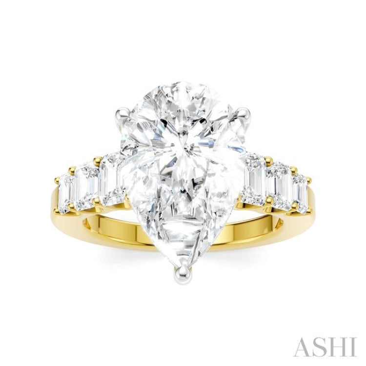 1 1/4 Ctw Pear Shape Emerald and Round Cut Diamond Semi-Mount Engagement Ring in 14K Yellow and White Gold