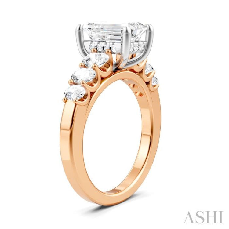 1 Ctw Emerald Shape Oval and Round Cut Diamond Semi-Mount Engagement Ring in 14K Rose and White Gold