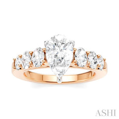 1 Ctw Pers Shape Oval and Round Cut Diamond Semi-Mount Engagement Ring in 14K Rose and White Gold