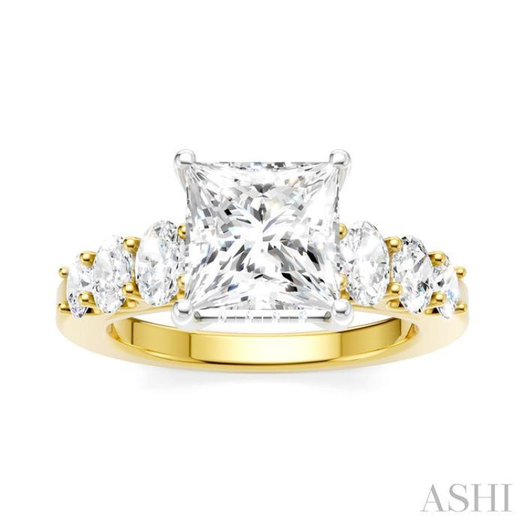 1 Ctw Princess Shape Oval and Round Cut Diamond Semi-Mount Engagement Ring in 14K Yellow and White Gold