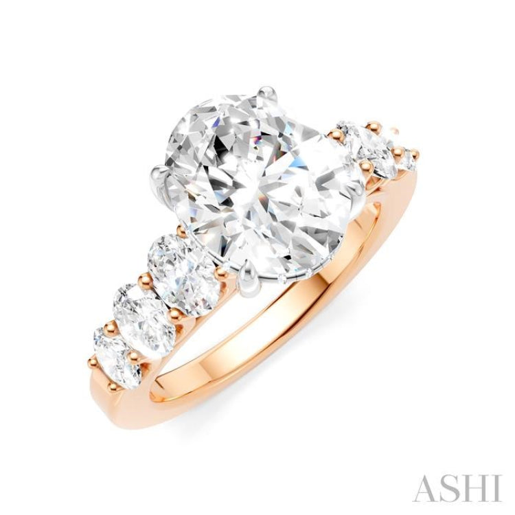 1 1/4 Ctw Oval Shape Oval and Round Cut Diamond Semi-Mount Engagement Ring in 14K Rose and White Gold