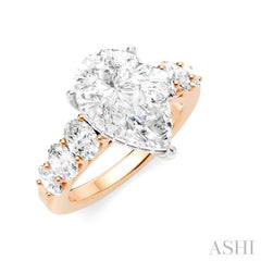 1 1/4 Ctw Pers Shape Oval and Round Cut Diamond Semi-Mount Engagement Ring in 14K Rose and White Gold