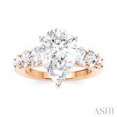 1 1/4 Ctw Pers Shape Oval and Round Cut Diamond Semi-Mount Engagement Ring in 14K Rose and White Gold