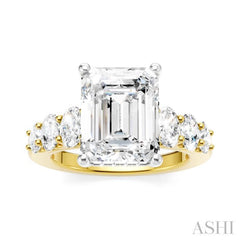 1 1/4 Ctw Emerald Shape Oval and Round Cut Diamond Semi-Mount Engagement Ring in 14K Yellow and White Gold