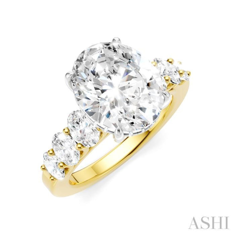 1 1/4 Ctw Oval Shape Oval and Round Cut Diamond Semi-Mount Engagement Ring in 14K Yellow and White Gold