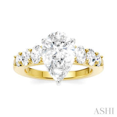 1 Ctw Pear Shape Oval and Round Cut Diamond Semi-Mount Engagement Ring in 14K Yellow and White Gold