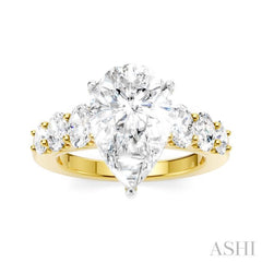 1 1/4 Ctw Pers Shape Oval and Round Cut Diamond Semi-Mount Engagement Ring in 14K Yellow and White Gold