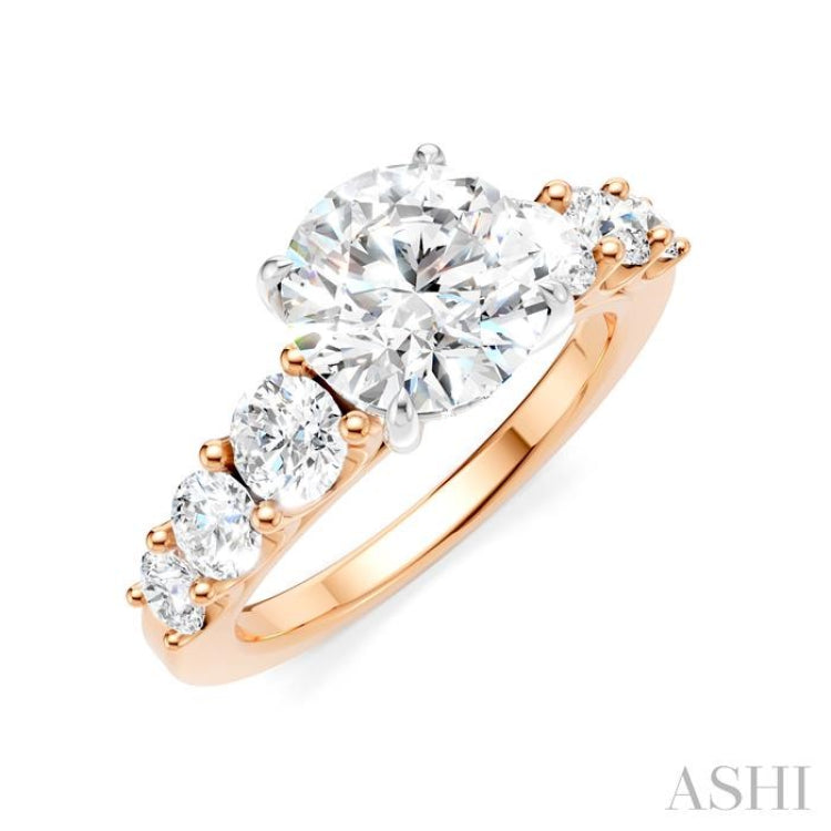 1 1/10 Ctw Round Shape Round Cut Diamond Semi-Mount Engagement Ring in 14K Rose and White Gold