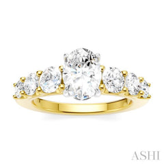 1 1/10 Ctw Oval Shape Round Cut Diamond Semi-Mount Engagement Ring in 14K Yellow and White Gold