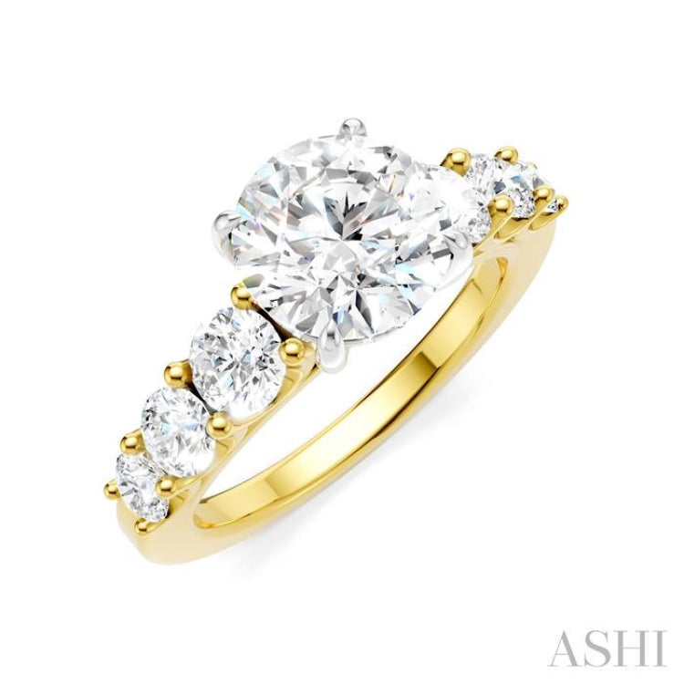 1 1/10 Ctw Round Shape Round Cut Diamond Semi-Mount Engagement Ring in 14K Yellow and White Gold