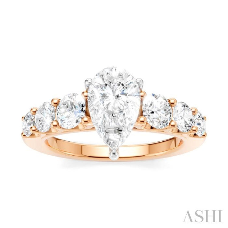 1 1/10 Ctw Pear Shape Round Cut Diamond Semi-Mount Engagement Ring in 14K Rose and White Gold