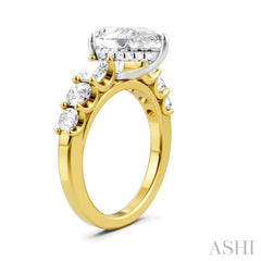 1 1/10 Ctw Pear Shape Round Cut Diamond Semi-Mount Engagement Ring in 14K Yellow and White Gold