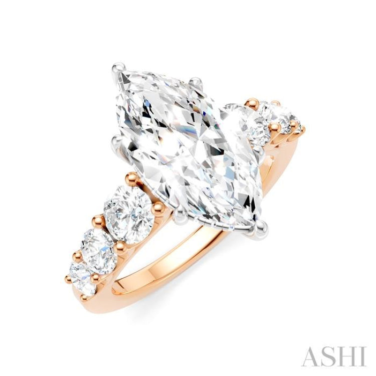 1 1/5 Ctw Marquise Shape Round Cut Diamond Semi-Mount Engagement Ring in 14K Rose and White Gold