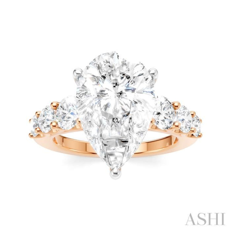 1 1/5 Ctw Pear Shape Round Cut Diamond Semi-Mount Engagement Ring in 14K Rose and White Gold