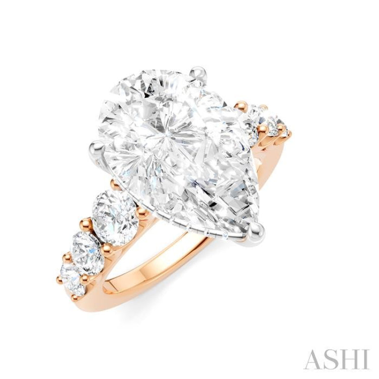 1 1/4 Ctw Pear Shape Round Cut Diamond Semi-Mount Engagement Ring in 14K Rose and White Gold